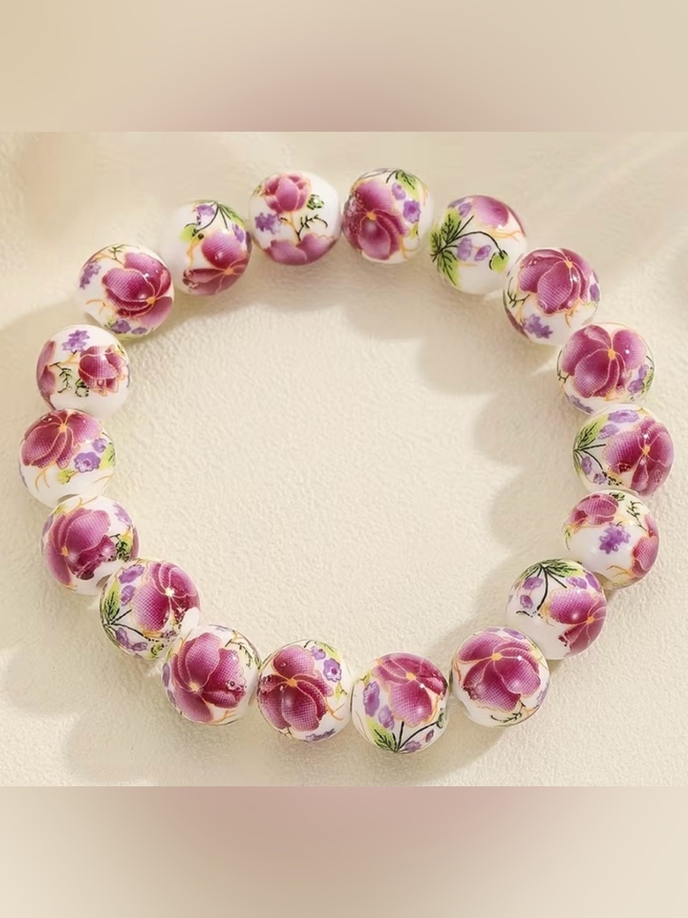 Floral Porcelain BeadedStretch Bracelet